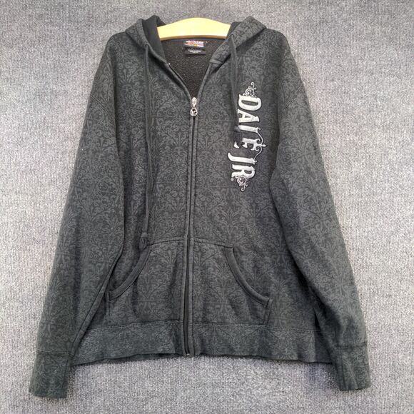 Chase Authentics Men's NASCAR Dale Jr Full Zip Hoodie Gray Black 2X Long Sleeve - Picture 2 of 12